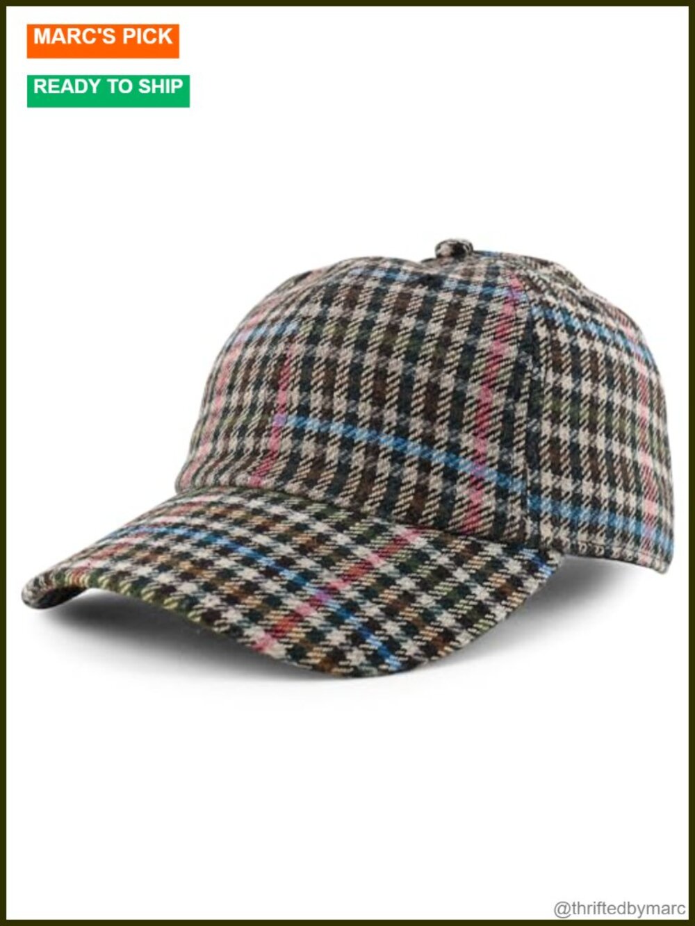 Wool Baseball Cap Unstructured Adjustable Plaid